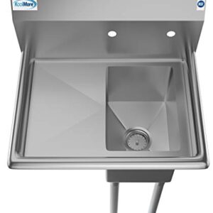 KoolMore 1 Compartment Stainless Steel Commercial Kitchen Prep & Utility Sink with Drainboard - Bowl Size 10" x 14" x 10", Silver, SA101410-12L3