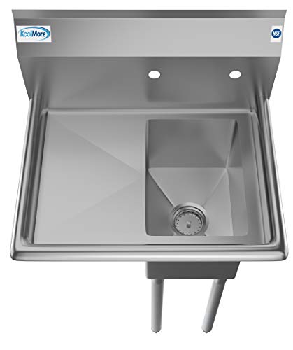 KoolMore 1 Compartment Stainless Steel Commercial Kitchen Prep & Utility Sink with Drainboard - Bowl Size 10" x 14" x 10", Silver, SA101410-12L3