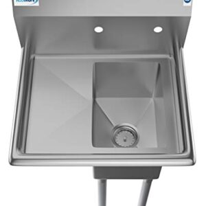KoolMore 1 Compartment Stainless Steel Commercial Kitchen Prep & Utility Sink with Drainboard - Bowl Size 10" x 14" X 10"