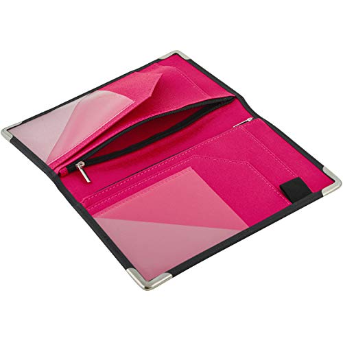 Golgino Server Book for Waitress & Waiter 9 x 5 Inch, Two Zipper Pockets & ID Holder, Premium Receipt Organizer Wallet Fits Aprons, 11 Money Pockets Perfect for Server Banking (Black/Magenta)