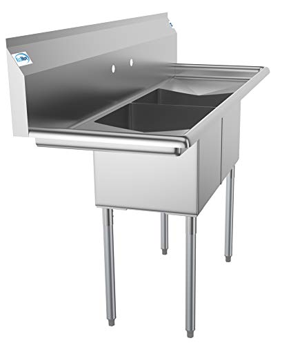 KoolMore 2 Compartment Stainless Steel NSF Commercial Kitchen Prep & Utility Sink with 2 Drainboards - Bowl Size 15" x 15" x 12", Silver,SB151512-15B3