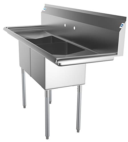 KoolMore 2 Compartment Stainless Steel NSF Commercial Kitchen Prep & Utility Sink with 2 Drainboards - Bowl Size 15" x 15" x 12", Silver,SB151512-15B3