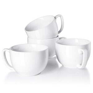 white porcelain jumbo coffee mugs set of 4-16 ounce cups with handle for hot or cold drinks like cocoa, milk, tea or water - smooth ceramic with modern design