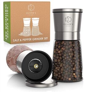 Oliver's Kitchen ® Salt & Pepper Grinder Set - 2X Premium Quality Ceramic Grinders - Easy to Fill & Use - Season to Perfection with Adjustable Coarseness - Large Capacity - Refill Less Often