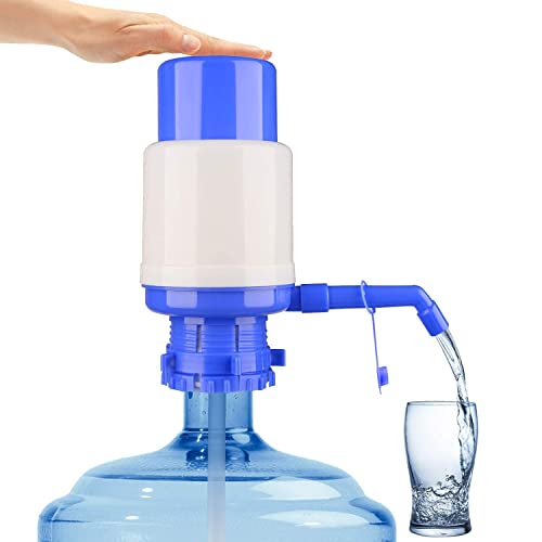 Water Bottles Pump Blue Manual Hand Pressure Drinking Fountain Pressure Pump Water Press Pump with an Extra Short Tube and Cap Fits Most 5 Gallon Water Dispenser