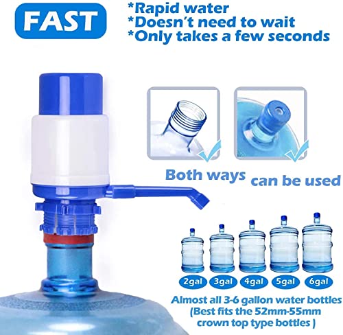 Water Bottles Pump Blue Manual Hand Pressure Drinking Fountain Pressure Pump Water Press Pump with an Extra Short Tube and Cap Fits Most 5 Gallon Water Dispenser