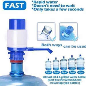 Water Bottles Pump Blue Manual Hand Pressure Drinking Fountain Pressure Pump Water Press Pump with an Extra Short Tube and Cap Fits Most 5 Gallon Water Dispenser