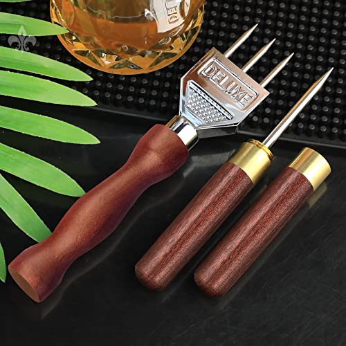 Ice Pick Set of 2 Three Pronged Ice Pick, Stainless Steel Ice Pick with Wood Handle, Durable Carving Bartender Tool (7.2inch 2pcs)