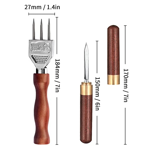 Ice Pick Set of 2 Three Pronged Ice Pick, Stainless Steel Ice Pick with Wood Handle, Durable Carving Bartender Tool (7.2inch 2pcs)