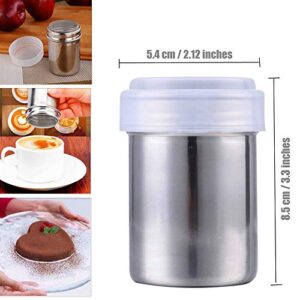 Onwon Powder Sugar Shaker with Lid - Stainless Steel Fine Mesh Shaker Cinnamon Icing Sugar Powder Cocoa Flour Chocolate Coffee Sifter Sprinkler Dredgers for Coffee Cappuccino Latte