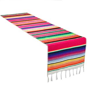 crjhns table runner mexican handwoven cotton serape for party wedding and home decorations,14x84 inch (1, 14x84/rose red)