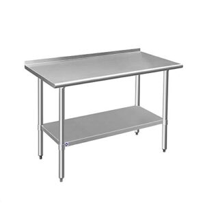 rockpoint stainless steel table for prep & work with backsplash 48x24 inches, nsf metal commercial kitchen table with adjustable under shelf and foot for restaurant, home and hotel