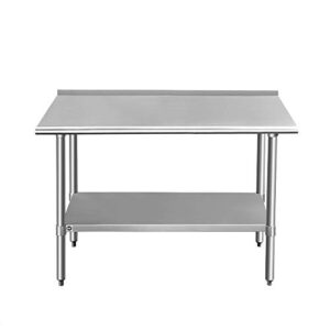 ROCKPOINT Stainless Steel Table for Prep & Work with Backsplash 48x24 Inches, NSF Metal Commercial Kitchen Table with Adjustable Under Shelf and Foot for Restaurant, Home and Hotel