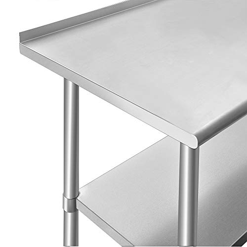 ROCKPOINT Stainless Steel Table for Prep & Work with Backsplash 48x24 Inches, NSF Metal Commercial Kitchen Table with Adjustable Under Shelf and Foot for Restaurant, Home and Hotel