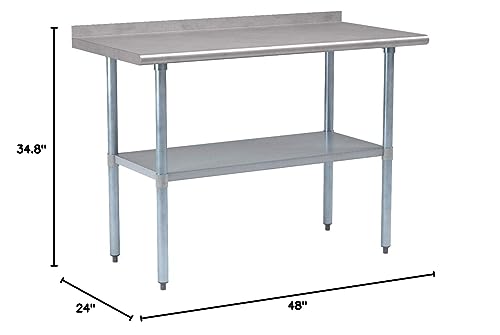 ROCKPOINT Stainless Steel Table for Prep & Work with Backsplash 48x24 Inches, NSF Metal Commercial Kitchen Table with Adjustable Under Shelf and Foot for Restaurant, Home and Hotel