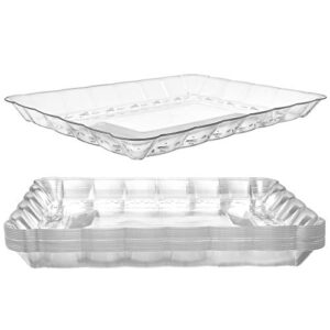 prestee 12 plastic serving trays 9x13 inches rectangular disposable serving trays and platters for parties, clear plastic tray for food, trays for serving food, party platters and trays (12-pack)