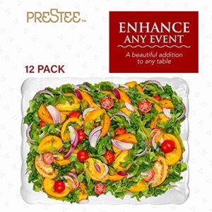 Prestee 12 Plastic Serving Trays 9x13 Inches Rectangular Disposable Serving Trays and Platters for Parties, Clear Plastic Tray for Food, Trays for Serving Food, Party Platters and Trays (12-Pack)