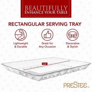 Prestee 12 Plastic Serving Trays 9x13 Inches Rectangular Disposable Serving Trays and Platters for Parties, Clear Plastic Tray for Food, Trays for Serving Food, Party Platters and Trays (12-Pack)