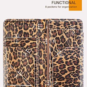 Server Book for Waitress Book with Zipper Pocket, 5x9 Leopard Magnetic Closure Server Wallet with Money Pocket and Zipper Pouch, Restaurant Waitstaff Organizer Fit Server Apron