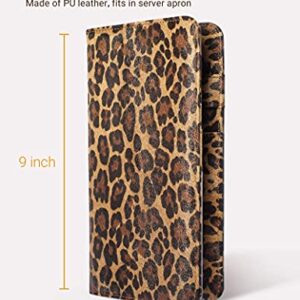 Server Book for Waitress Book with Zipper Pocket, 5x9 Leopard Magnetic Closure Server Wallet with Money Pocket and Zipper Pouch, Restaurant Waitstaff Organizer Fit Server Apron