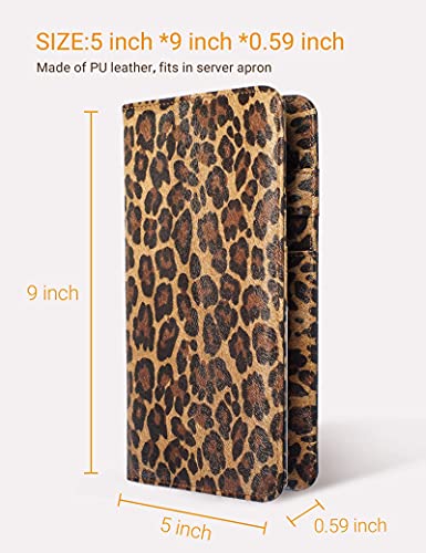 Server Book for Waitress Book with Zipper Pocket, 5x9 Leopard Magnetic Closure Server Wallet with Money Pocket and Zipper Pouch, Restaurant Waitstaff Organizer Fit Server Apron