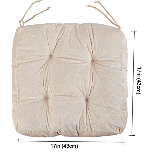 Big Hippo Chair Pads Square Chair Cushion with Ties Soft Thicken Seat Pads Cushion Pillow for Office,Home or Car Sitting 17" x 17"(Beige)