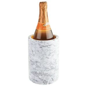 mdesign single bottle wine chiller - ice bucket cooler for kitchen, bar, party decor - holds cold wine, champagne, beer, ready-to-drink cocktail utensils, serving tongs - white marble