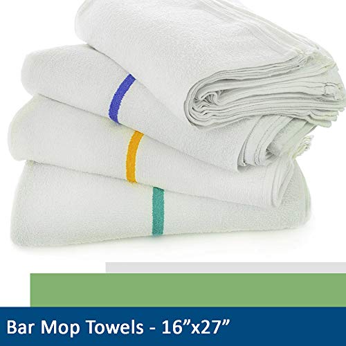 28oz Bar Mop Towels 16x19, 100% Cotton, Commercial Grade Professional Kitchen/Restaurant BarMop Towels (Blue Stripe-24 Pack)