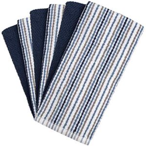 Kitchen Towels 16”x 26”- 6 Pack | Large Cotton Kitchen Hand Towels | Dish Towels | Popcorn Stripe Design | 400 GSM Highly Absorbent Tea Towels Set with Hanging Loop | Dish Towels for Kitchen | Blue