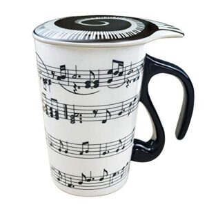 13.5 oz mug for music lover coffee cup with lid music notes tea milk ceramic mug cup gift