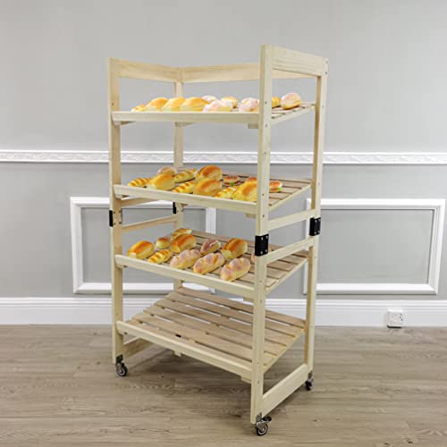 FixtureDisplays® 4-Tier Bakery Bread Rack with Angled Shelves Wooden Display Rack Bread Store Rack 30X18X55" 101143-NF