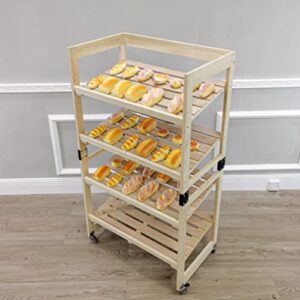FixtureDisplays® 4-Tier Bakery Bread Rack with Angled Shelves Wooden Display Rack Bread Store Rack 30X18X55" 101143-NF