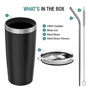 JURO Tumbler 20 oz Stainless Steel Vacuum Insulated Tumblers w/Lids and Straw [Travel Mug] Double Wall Water Coffee Cup for Home, Office, Kitchen Outdoor ideal for Ice Drinks/Hot Beverage - Black