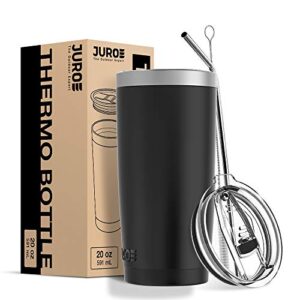 JURO Tumbler 20 oz Stainless Steel Vacuum Insulated Tumblers w/Lids and Straw [Travel Mug] Double Wall Water Coffee Cup for Home, Office, Kitchen Outdoor ideal for Ice Drinks/Hot Beverage - Black