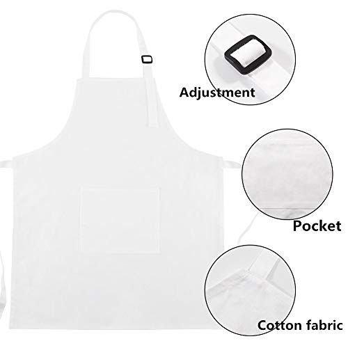 CRJHNS Kids Apron and Chef Hat Set, Adjustable Cotton Child Aprons with Large Pocket White Girls Boys Kitchen Bib Aprons for Cooking Baking Painting