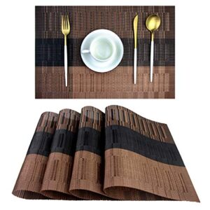 pigchcy placemats,durable placemats for dining table,washable woven vinyl kitchen placemats set of 4(brown)