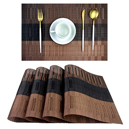 PIGCHCY Placemats,Durable Placemats for Dining Table,Washable Woven Vinyl Kitchen Placemats Set of 4(Brown)