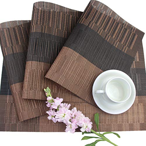 PIGCHCY Placemats,Durable Placemats for Dining Table,Washable Woven Vinyl Kitchen Placemats Set of 4(Brown)