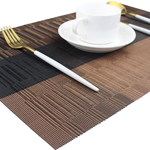 PIGCHCY Placemats,Durable Placemats for Dining Table,Washable Woven Vinyl Kitchen Placemats Set of 4(Brown)