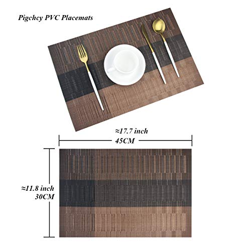 PIGCHCY Placemats,Durable Placemats for Dining Table,Washable Woven Vinyl Kitchen Placemats Set of 4(Brown)