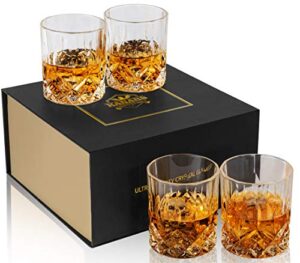 kanars old fashioned whiskey glasses with luxury box - 10 oz rocks barware for scotch, bourbon, liquor and cocktail drinks - set of 4
