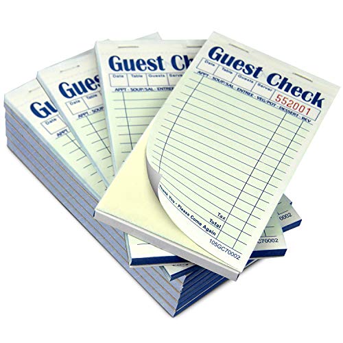 FMP Brands Double Part Guest Check Pads for Restaurants, Perforated 2 Part Green and White Carbonless Check Book for Bars, Cafes and Restaurant Orders, 10 Pads, 50 Sheets/Pad