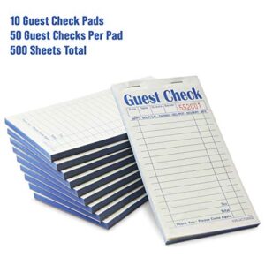 FMP Brands Double Part Guest Check Pads for Restaurants, Perforated 2 Part Green and White Carbonless Check Book for Bars, Cafes and Restaurant Orders, 10 Pads, 50 Sheets/Pad