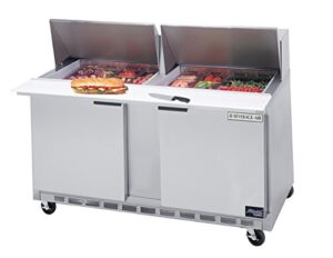 beverage air spe60hc-24m 60" w two door mega top refrigerated sandwich/salad prep table, 16.02 cu. ft. capacity