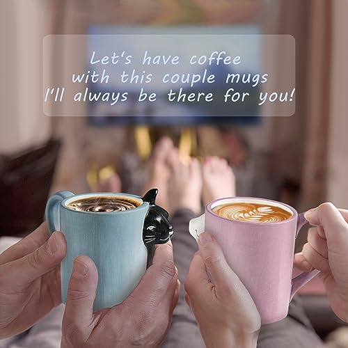 BigNoseDeer Couple Gifts Kissing Cat Coffee Mug Set Engagement Gifts for Couples Wedding Gifts 2023 Gifts for Boyfriend and Girlfriend,Anniversary Gift for Couple Blue and Pink Cat Mug for Cat Lovers