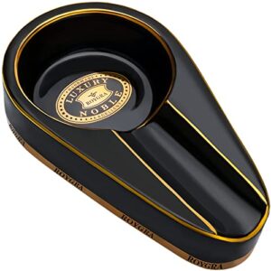 roygra cigar ashtray, handmade gilt ceramic cigar ashtray, outdoor cigar accessories (black)