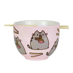 enesco pusheen by our name is mud ramen bowl and chopsticks set, 4", pink, 18 fluid ounces