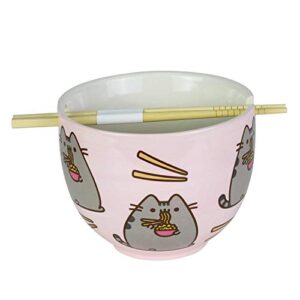 Enesco Pusheen by Our Name is Mud Ramen Bowl and Chopsticks Set, 4", Pink, 18 fluid ounces