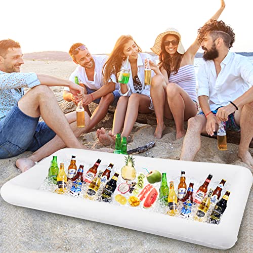 HBlife 3 PCS Inflatable Serving Bar, Salad Ice Tray Food Drink Containers with Drain Plug and 1 Hand Air Pump, Inflatable Buffet Cooler for Party Supplies