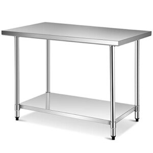 giantex 48 x 30 inches stainless steel food prep table, heavy duty commercial kitchen metal table with adjustable lower shelf and plastic feet, steel work prep table for restaurant home